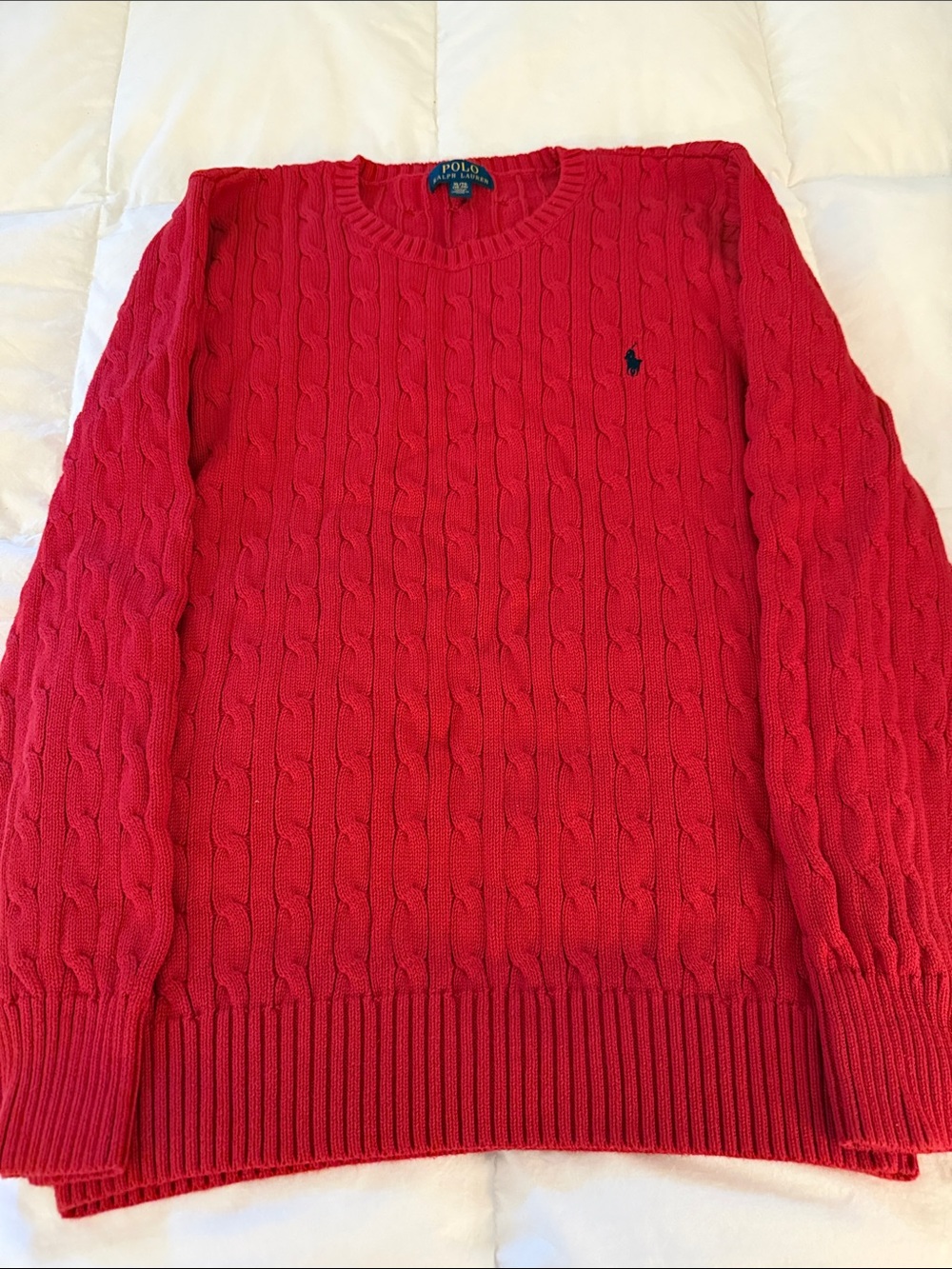 Polo by Ralph Lauren Bright Red Cable-Knit Crewneck Sweater